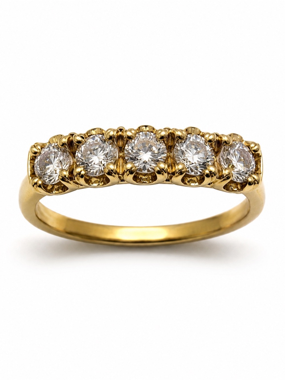Solid 14K Yellow Gold Natural Diamond 5 Stone Anniversary Ring 0.75ctw Size 9